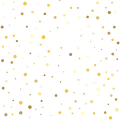 Template for holiday designs, invitation, party, birthday, wedding. Christmas dots background vector, flying gold sparkles confetti.