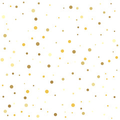 Abstract pattern of random falling gold dots. Template for holiday designs, invitation, party, birthday, wedding.