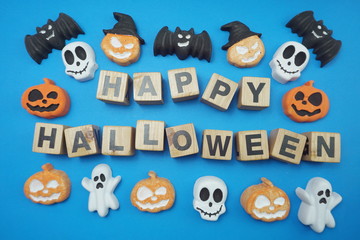 Happy Halloween alphabet letter on Blue background