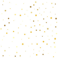 Confetti cover from gold dots. Gold flying dots confetti magic cosmic christmas vector.