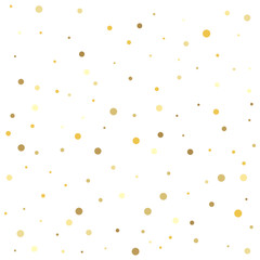 Abstract pattern of random falling gold dots. Template for holiday designs, invitation, party, birthday, wedding.