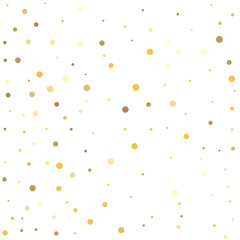 Gold flying dots confetti magic cosmic christmas vector. Gold dots.