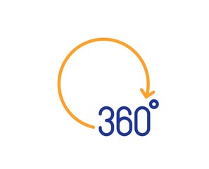 VR simulation sign. 360 degrees line icon. Panoramic view symbol. Colorful outline concept. Blue and orange thin line 360 degrees icon. Vector