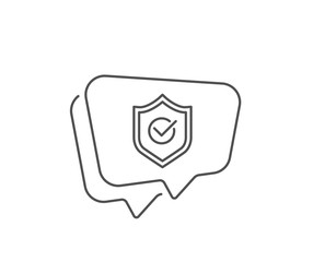 Approved shield line icon. Chat bubble design. Accepted or confirmed sign. Protection symbol. Outline concept. Thin line approved shield icon. Vector