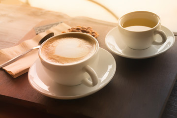 cup of coffee.Coffee cup on table in cafe.