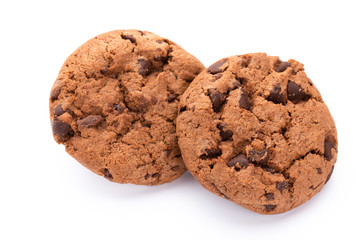 Chocolate chip cookies isolated on white background. Sweet biscuits. Homemade pastry.