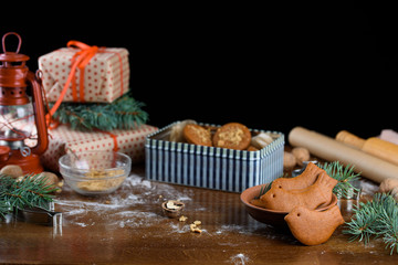 Fragrant gingerbread cookies with nuts. The process of baking gingerbread.