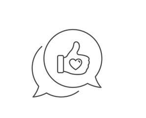 Like hand line icon. Chat bubble design. Thumbs up finger sign. Brand ambassador gesture symbol. Outline concept. Thin line like hand icon. Vector