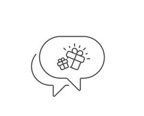 Gifts line icon. Chat bubble design. Present box sign. Brand marketing symbol. Outline concept. Thin line gift icon. Vector