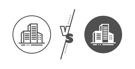 City architecture sign. Versus concept. Buildings line icon. Skyscraper building symbol. Line vs classic buildings icon. Vector