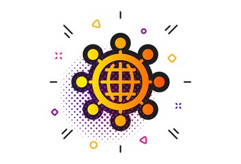 International work symbol. Halftone circles pattern. Business networking icon. Global communication sign. Classic flat international globe icon. Vector