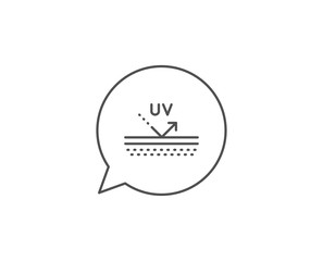 Uv protection cream line icon. Chat bubble design. Skin care sign. Cosmetic lotion symbol. Outline concept. Thin line uv protection icon. Vector