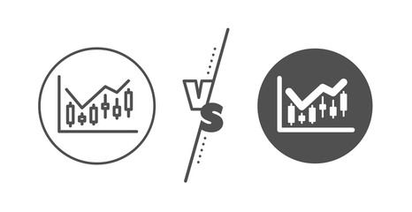 Financial graph sign. Versus concept. Candlestick chart line icon. Stock exchange symbol. Business investment. Line vs classic financial diagram icon. Vector
