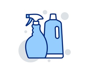 Cleaning spray and Shampoo line icon. Washing liquid or Cleanser symbol. Housekeeping equipment sign. Linear design sign. Colorful shampoo and Spray icon. Vector