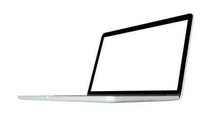 Laptop computer with blank screen isolated on white background