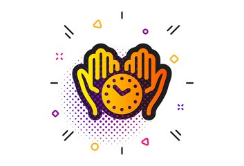 Clock sign. Halftone circles pattern. Safe time icon. Hold watch symbol. Classic flat safe time icon. Vector