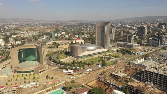 China in Africa - drone flight of African Union headquarter building in Addis Ababa, constructed and financed by the Chinese government