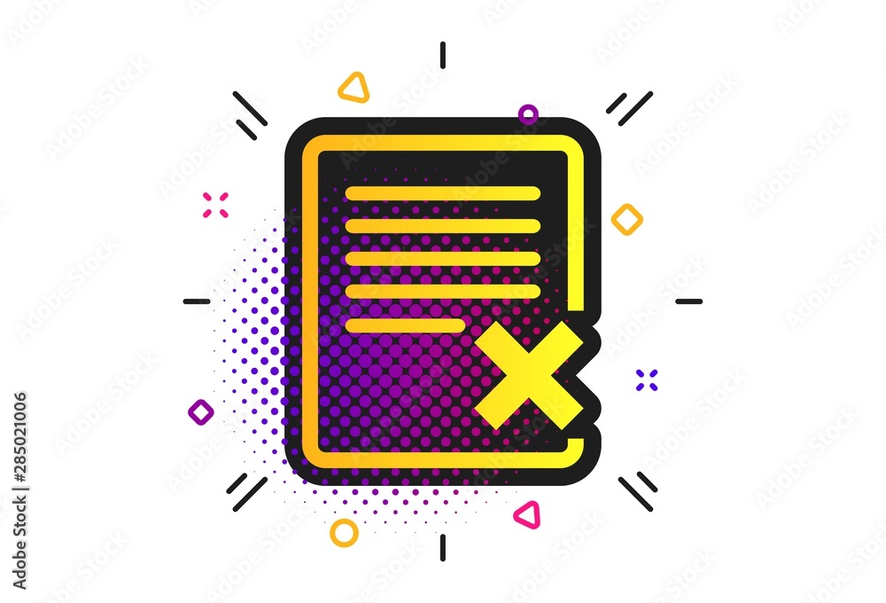 Poster delete file sign icon. halftone dots pattern. remove document symbol. classic flat delete icon. vect