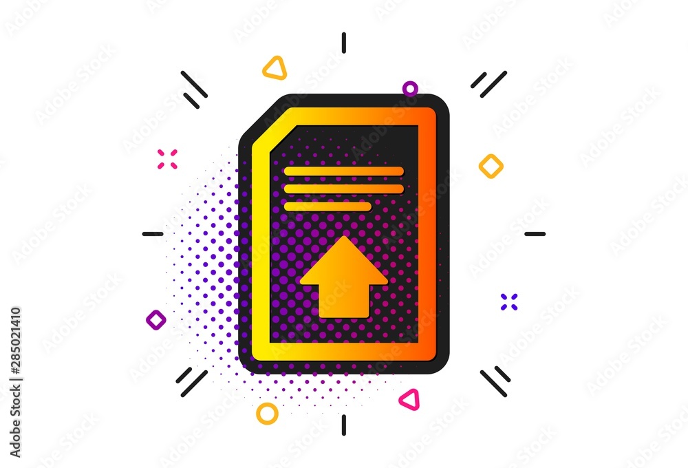 Poster information file sign. halftone circles pattern. upload document icon. paper page concept symbol. cl
