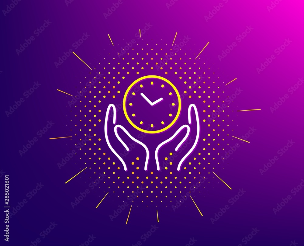 Poster safe time line icon. halftone pattern. clock sign. hold watch symbol. gradient background. safe time