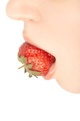strawberry in mouth