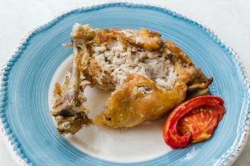 Turkish Food Topkapi Chicken Stuffed with Rice Pilav / Pilaf