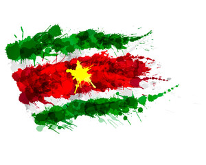 Flag of Republic of Suriname made of colorful splashes