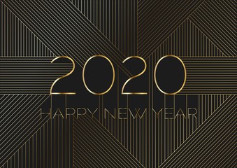 2020 Happy New year text for greeting card, with gold lines calendar, invitation.