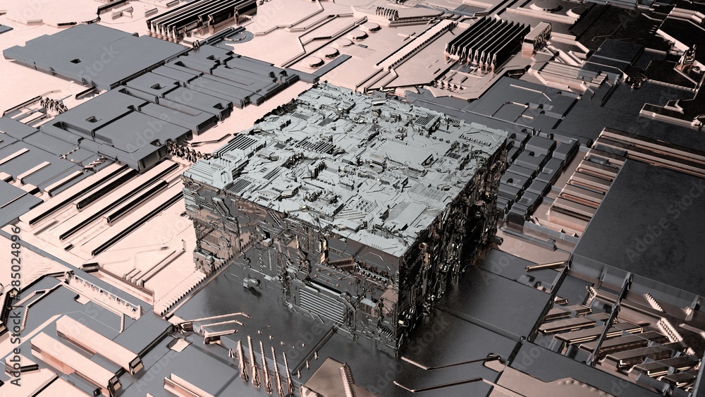 Poster 3d illustration of an abstract cube. futuristic drawing for the desktop. the idea of development of 