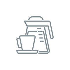 teapot with coffee and mug outline flat icon. Single high quality outline logo symbol for web design mobile app. Thin line sign design logo. Gray icon pictogram isolated on white background