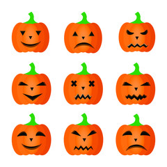 Pumpkins on white floor for halloween. isolated.Funny pumpkins Halloween. vector illustration.
