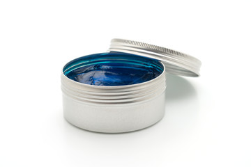 Pomade for hair styling in water based on white background