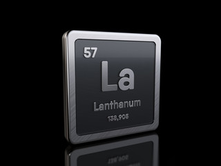 Lanthanum La, element symbol from periodic table series. 3D rendering isolated on black background