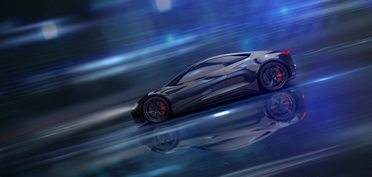 High speed sports car in motion (3D Illustration)