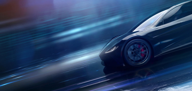 High speed sports car in motion (3D Illustration)