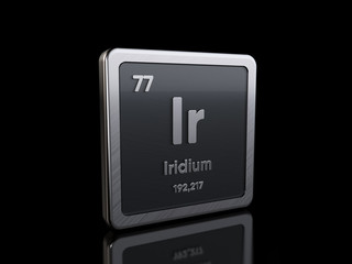Iridium Ir, element symbol from periodic table series. 3D rendering isolated on black background