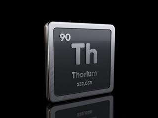 Thorium Th, element symbol from periodic table series. 3D rendering isolated on black background