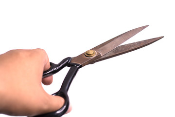 scissors in hand isolated on white background