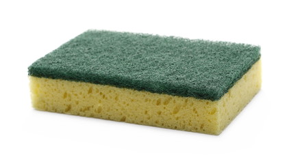 Yellow cleaning sponge isolated on white background