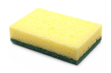 Yellow cleaning sponge isolated on white background