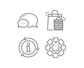 Shopping bags line icon. Chat bubble, info sign elements. Sale Marketing symbol. Special offer sign. Linear shopping bags outline icon. Information bubble. Vector