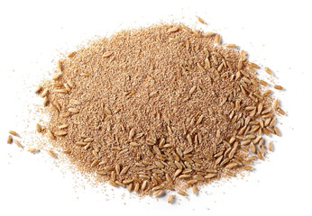 Spelt bran and grains isolated on white background, top view