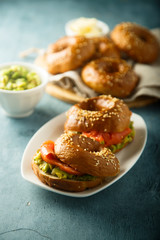 Bagels with salmon and avocado