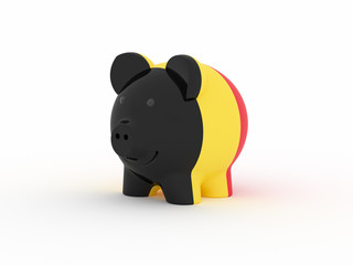 Finance, saving money, piggy bank on white background with shadows. Belgium flag. 3d illustration.