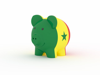 Finance, saving money, piggy bank on white background. Senegal flag. 3d illustration.