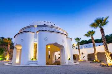 Kalithea Spring Therme Illuminated at Blue Hour after Sunset, Rhodes,Greece