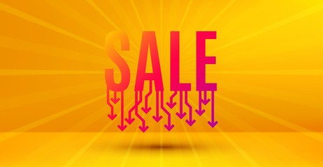 Discount banner shape. Sale badge. Coupon tag icon. Abstract yellow background. Modern concept design. Banner with offer badge. Vector