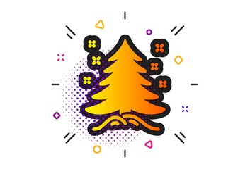 Obraz premium New year spruce sign. Halftone circles pattern. Christmas tree present icon. Fir-tree symbol. Classic flat christmas tree icon. Vector