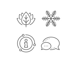 Snowflake line icon. Chat bubble, info sign elements. Christmas snow sign. Winter or cold symbol. Linear snowflake outline icon. Information bubble. Vector