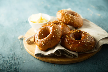 Homemade bagles with sesame seeds